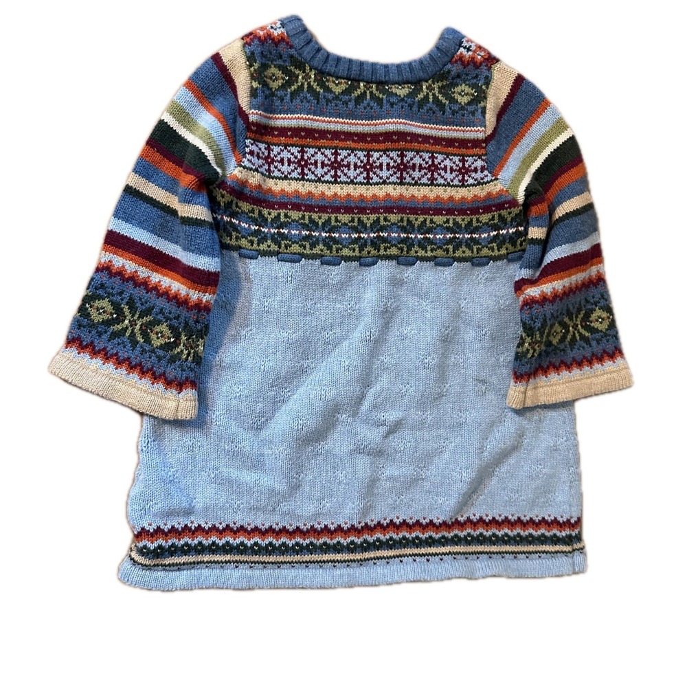 Hanna Andersson Blue Fair Isle Knit Sweater Dress Size 80 12-18M Nordic Holiday - Picture 4 of 4